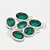 Oval Faceted Silver Color Plated Brass Glass Charms GLAA-O015-10S-1