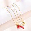 Brass Micro Pave Clear Cubic Zirconia with Enamel Red Pendant Necklaces NJEW-D348-04A-G-1