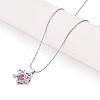 Brass Cubic Zirconia Heart with Bowknot Pendant 304 Stainless Steel Chain Necklaces NJEW-T018-04P-1