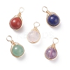 5Pcs 5 Styles Natural Red Jasper & Rose Quartz & Blue Tiger Eye & Green Aventurine & Amethyst Pendants PALLOY-JF01392-S-1