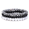 3Pcs 3 Style Natural Map Stone & Black Agate & Howlite Round Beaded Stretch Bracelets Set PW23030763586-1