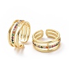 Colorful Cubic Zirconia Triple Line Open Cuff Ring RJEW-I093-01G-1