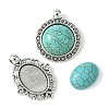 DIY Oval/Half Round Synthetic Turquoise & Tibetan Style Alloy Pendant Making Kits DIY-FS0006-12-2