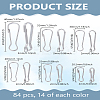 84Pcs 6 Styles 304 Stainless Steel Push Gate Snap Keychain Clasp Findings FIND-LP0003-46-2