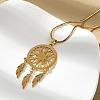 Bohemian 201 Stainless Steel Snowflake Woven Web/Net with Feather Pendant Necklaces NJEW-P327-07G-A-1