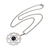 Chakra Lotus Flower 201 Stainless Steel Pave Synthetic Blue Goldstone Pendant Necklaces for Women NJEW-K283-26P-4