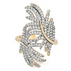 Leaf Brass Micro Pave Clear Cubic Zirconia Open Cuff Ring for Women RJEW-Q819-04G-2