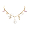Alloy Enamel Whale Tail Starfish & Natural Shell Teardrop Pendant 304 Stainless Steel Cable Chain Necklaces for Women NJEW-JN05407-02-2