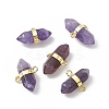 Natural Amethyst Double Terminal Pointed Connector Charms G-P491-11G-04-1