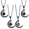 4Pcs 4 Colors Glass Flat Round & Alloy Moon Pendant Necklaces Set NJEW-AN0001-55-1