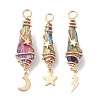 3Pcs 3 Styles Electroplated Natural Quartz Crystal Copper Wire Wrapped Pendants PALLOY-JF02586-05-1