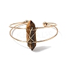Brass Wire Wrapped Natural Tiger Eye Hexagon Point Cuff Bangles for Women BJEW-L719-01G-03-4