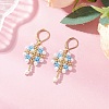 Flower with Cross 304 Stainless Steel Earrings Glass Seeds Leverback Earrings EJEW-MZ00507-04-1