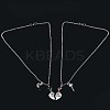 2Pcs Alloy Emerald and Rose Rhinestone Witch Best Friends Heart Pendant Couple Necklaces for Women FS-WG895A1-02-2
