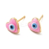 Enamel Heart with Evil Eye Stud Earrings EJEW-P210-05G-01-1