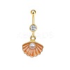 304 Stainless Steel Pave Clear Cubic Zirconia Enamel & Plastic Pearl Shell Shape Curved Barbell Dangle Belly Rings FS-WG01A3A-04-1