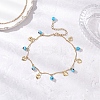Handmade Evil Eye Lampwork & Stainless Steel Heart Tassel 304 Stainless Steel Curved Bar Link Chain Anklets for Women AJEW-AN00742-03-1