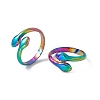 Ion Plating(IP) 304 Stainless Steel Double Snake Open Cuff Ring for Women RJEW-C045-14M-4