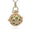 Golden Tone Brass Hollow Round Cage Pendants KK-J216-16G-1