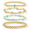 4Pcs Golden Brass & Glass Round Beaded Bracelet Sets XG4611-5-1