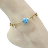 304 Stainless Steel Satellite Chain Dyed Synthetic Turquoise Blue Turtle Link Summer Beach Anklets for Women AJEW-AN00802-2