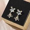 Brass Micro Pave Cubic Zirconia Fish Dangle Stud Earrings EJEW-K320-01G-22-3