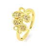 Butterfly Brass Micro Pave Clear Cubic Zirconia Open Cuff Rings for Women RJEW-U003-08G-1