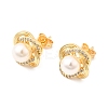 Flower Brass Micro Pave Clear Cubic Zirconia Stud Earrings EJEW-A135-23G-4