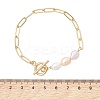 Rice Natural Cultured Freshwater Pearl & Brass Paperclip Chain Bracelets for Women BJEW-JB13543-02-2