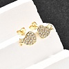 Heart Brass Micro Pave Clear Cubic Zirconia Stud Earrings EJEW-A135-11G-2