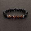 8MM Natural Tiger Eye and Frosted Black Round Beaded Stretch for Men DZ7575-8-1