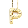 Brass & Plastic Pearl Letter Pendant Box Chain Necklaces for Women NJEW-U017-01G-16-1