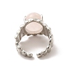 Natural Rose Quartz Oval Open Cuff Ring RJEW-P082-03P-20-4