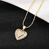 Brass Micro Pave Clear Cubic Zirconia Heart Pendant Necklaces NJEW-Q040-02G-4