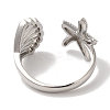 Starfish & Shell Shape Rack Plating Brass Open Cuff Finger Rings for Women RJEW-L123-010P-3