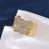 Brass Micro Pave Clear Cubic Zirconia Cuff Rings for Women RJEW-H248-08G-02-3