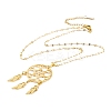 Woven Net/Web with Feather 201 Stainless Steel Boho Pendant Necklaces for Women NJEW-G087-07G-3