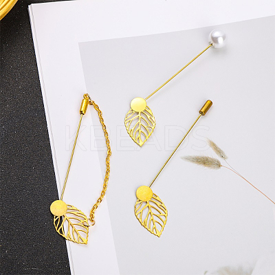 40Pcs 2 Styles Leaf Stainless Steel Round Tray Stick Lapel Pins JEWB-SC0001-75A-1