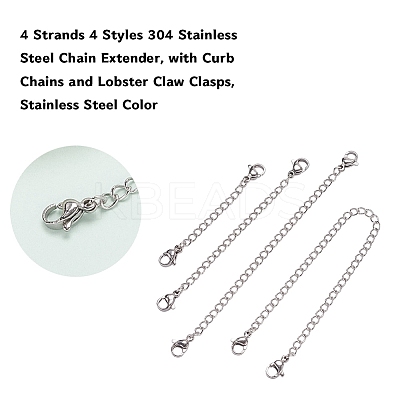 4 Strands 4 Styles 304 Stainless Steel Chain Extender STAS-YW0001-11-1