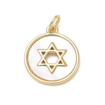 Brass & Natural White Shell Pendants KK-CBA56EF-16G-02-1