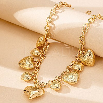 Alloy Flower Textured Heart Bib Necklaces for Women LS-NJEW-S458-01G-1