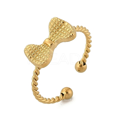 Bowknot 304 Stainless Steel Open Cuff Rings for Women RJEW-G338-08G-1