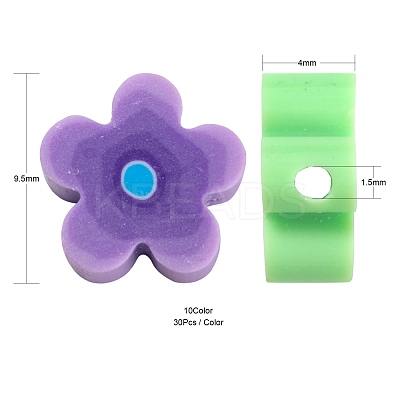 300Pcs 10 Colors Handmade Flower Printed Polymer Clay Beads CLAY-LS0001-08-1