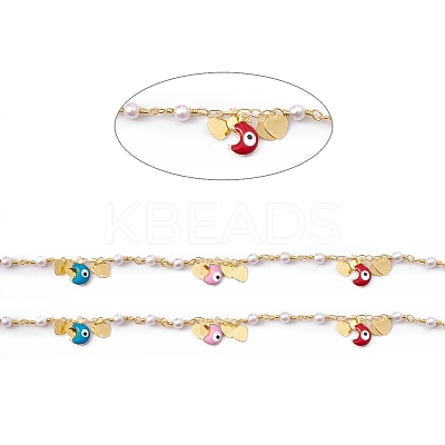 Handmade Eco-friendly Brass Enamel Moon with Evil Eye & Heart Charms Chain CHC-E025-25G-1-1