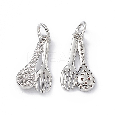 Rack Plating Eco-friendly Brass Micro Pave Clear Cubic Zirconia Tableware Pendants KK-B065-11P-1