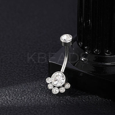304 Stainless Steel Clear Cubic Zirconia Curved Barbell Belly Button Rings AJEW-D306-03P-02-1
