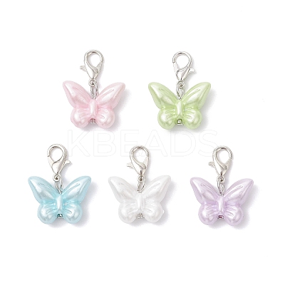 Opaque Acrylic Imitation Pearl Butterfly Pendant Decorations HJEW-JM03919-01-1