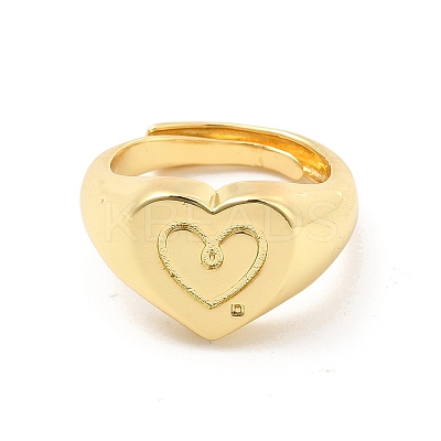 Rack Plating Brass Heart Singet Adjustable Ring for Women RJEW-E064-02G-1