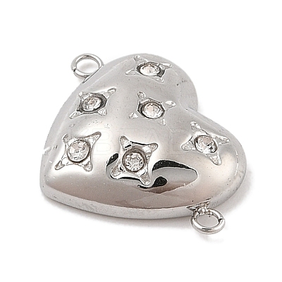 304 Stainless Steel Micro Pave Clear Cubic Zirconia Connector Charms STAS-S131-16P-1