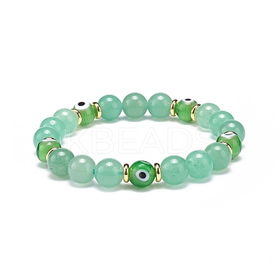 Natural Green Aventurine & Lampwork Evil Eye Round Beaded Stretch Bracelet BJEW-JB08713-07-1